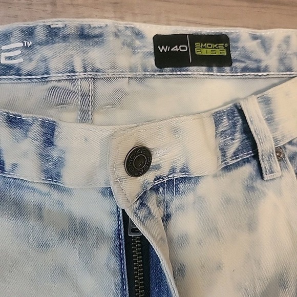 Smoke Rise Bermuda Shorts Mens 40  Blue hip hop Paint Splatter Distressed Denim - Picture 5 of 11